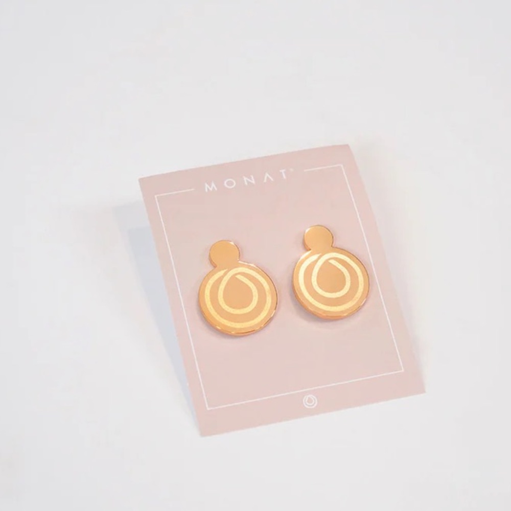 Monat Gold Tone Geometric Drop Earrings Minimalist Modern Circle Studs NWT‎